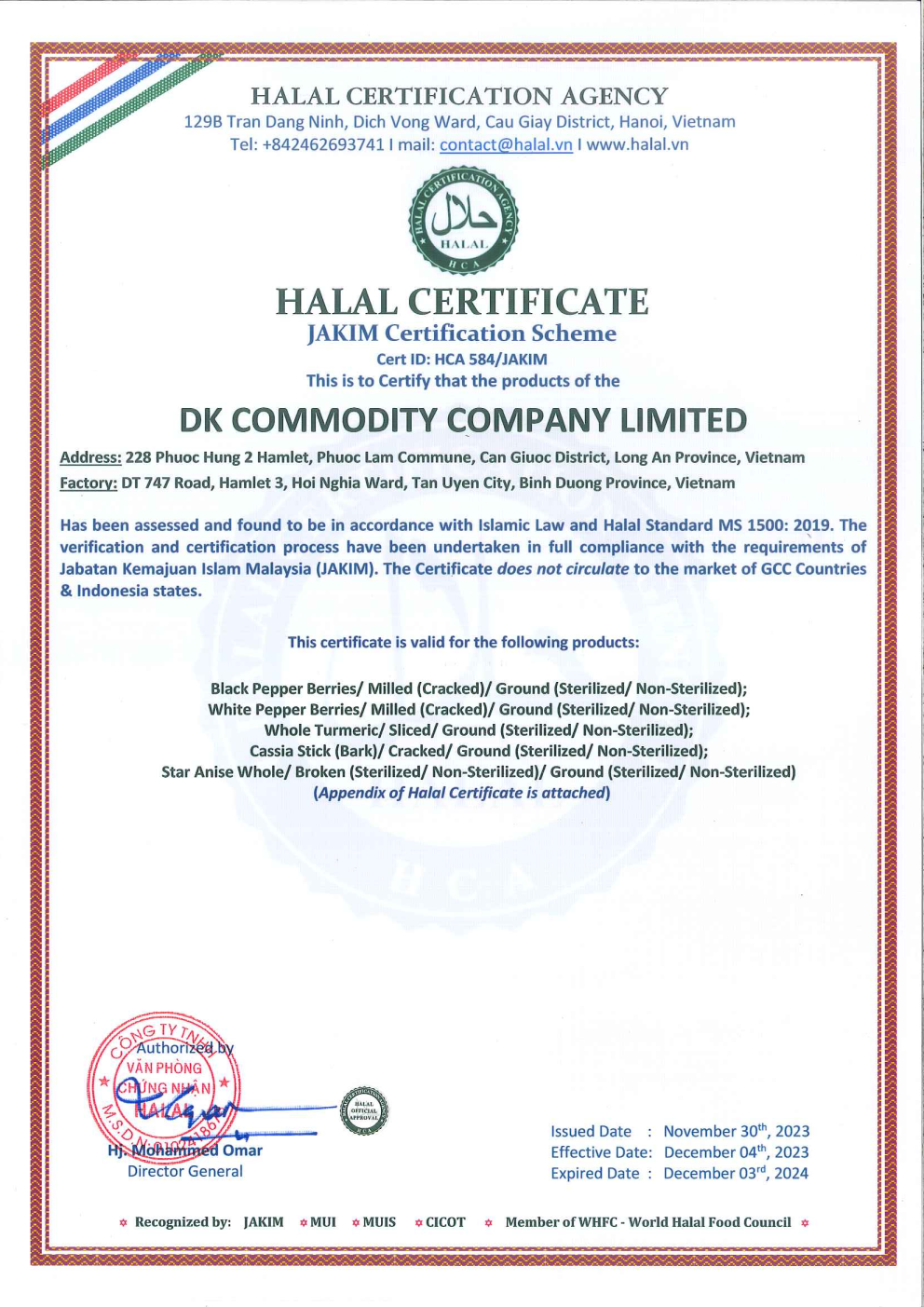 HALAL : Products permitted to use in Halal community.