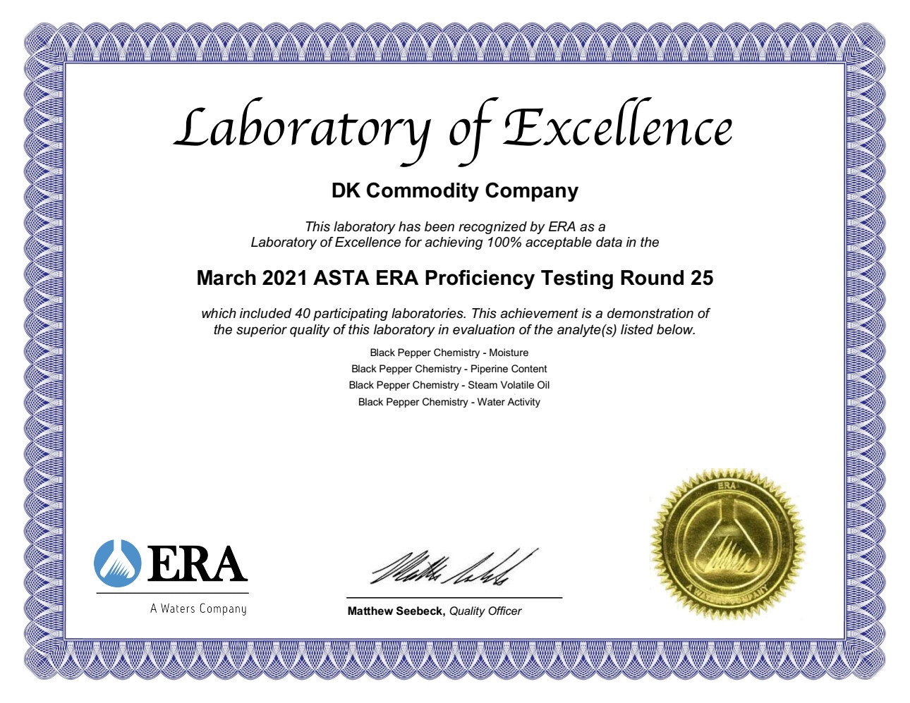 LABORATORY ASTA : Competent laboratory as ASTA.